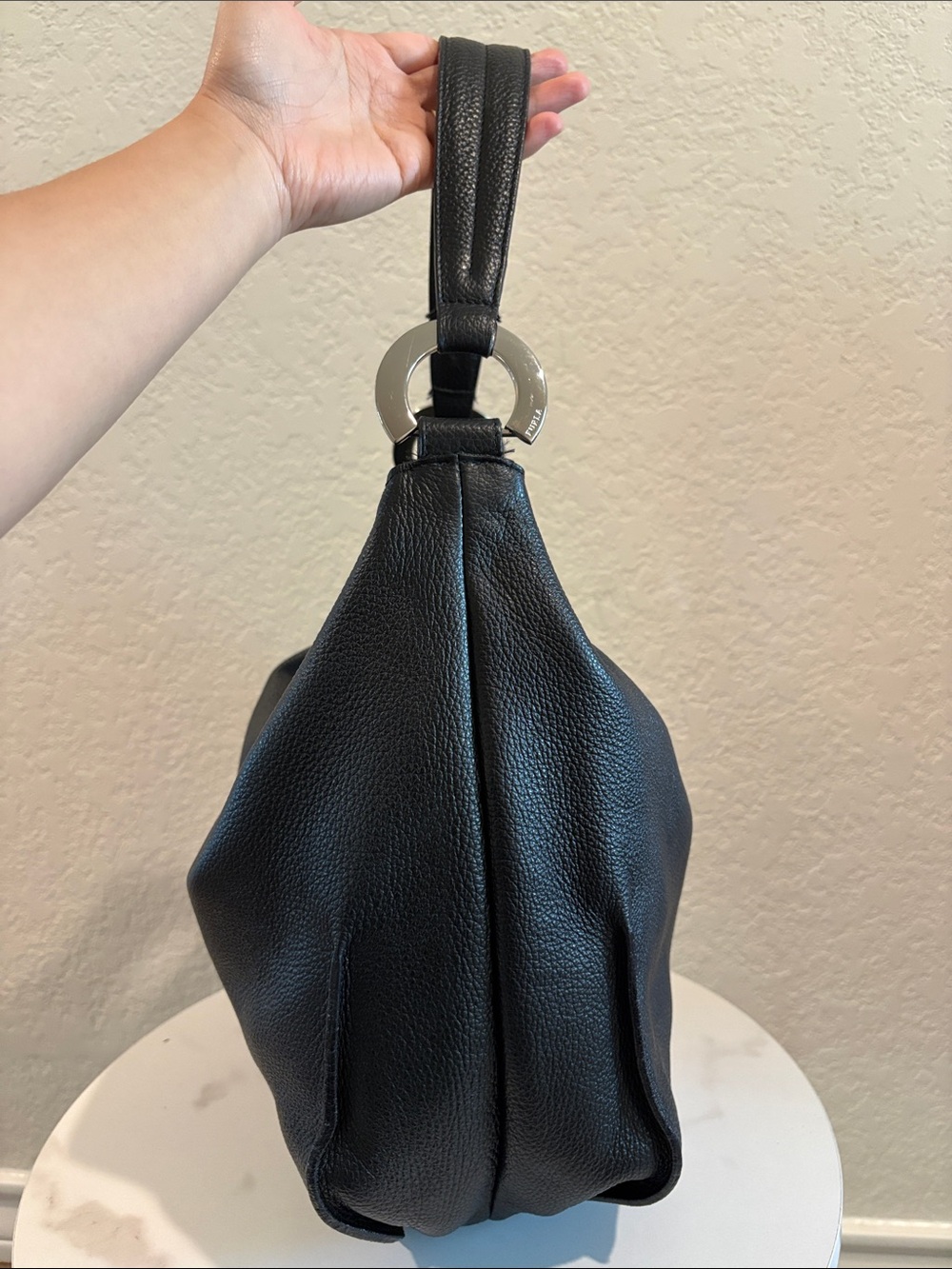 Black Leather Hobo Bag — Bag Charm Included - Picture 7 of 13
